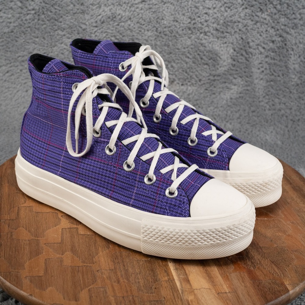 Converse All Star Lift Hi Shoes Women's 9 Plaid Court Purple Platform Sneaker